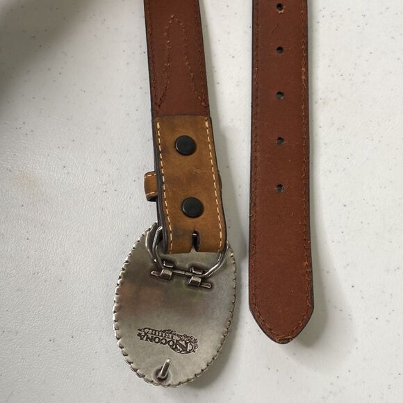 Nocona Western Full-Grain Leather Rodeo Belt with Silver Bull Rider Buckle - Picture 11 of 16